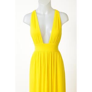 RACHEL PALLY Yellow Deep Plunge Empire Waist Babydoll Maxi Dress Size XS Modal